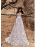 Ivory Embroidery Lace Tulle Deep V Back Chic Wedding Dress